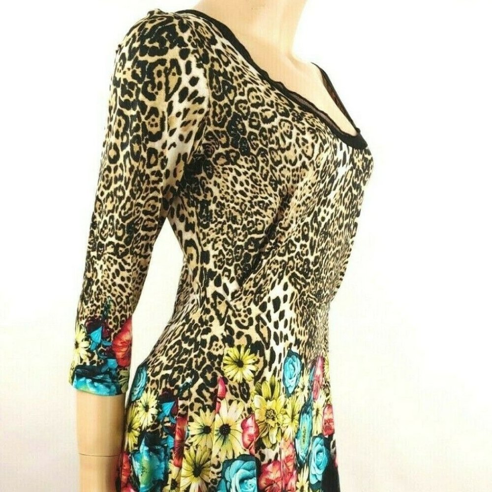 Anthropologie From The Heart Trudy Leopard Floral Print Tunic Dress S Fits L View 3